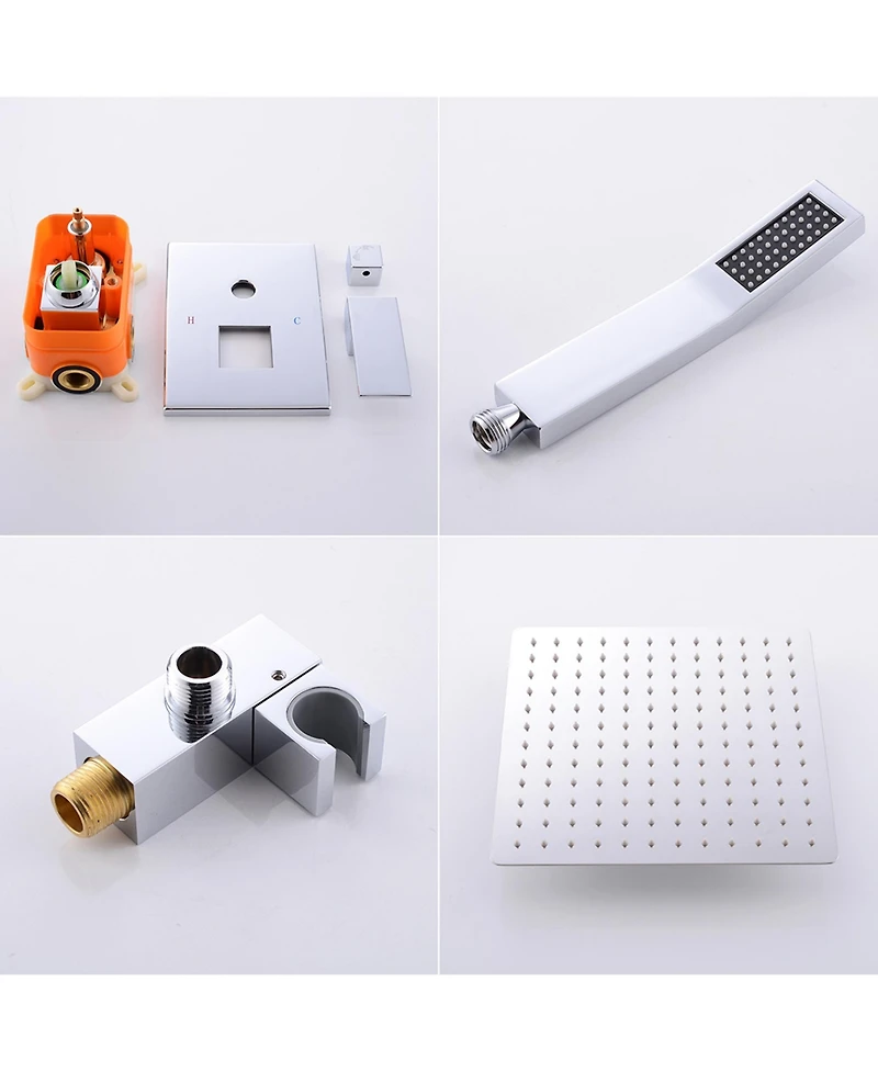 Busdays Bathroom Luxury Rain Mixer Combo Set Wall Mounted Rainfall Shower Head System Polished Chrome, Contain Faucet Rough-in Valve Body and Trim