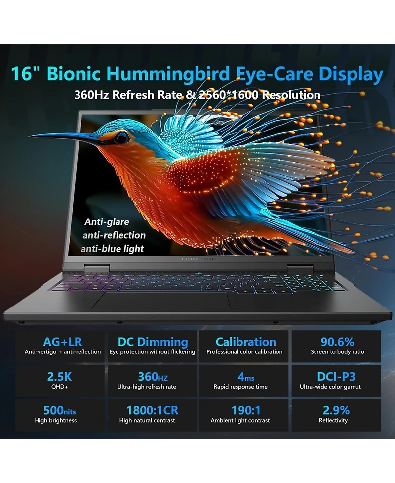 Thunderobot Zero 16 Traditional Laptop Intel Core Ultra 9 16GB Ram Nvidia GeForce Rtx 5080 2TB Ssd Storage Windows 11 Home 360Hz