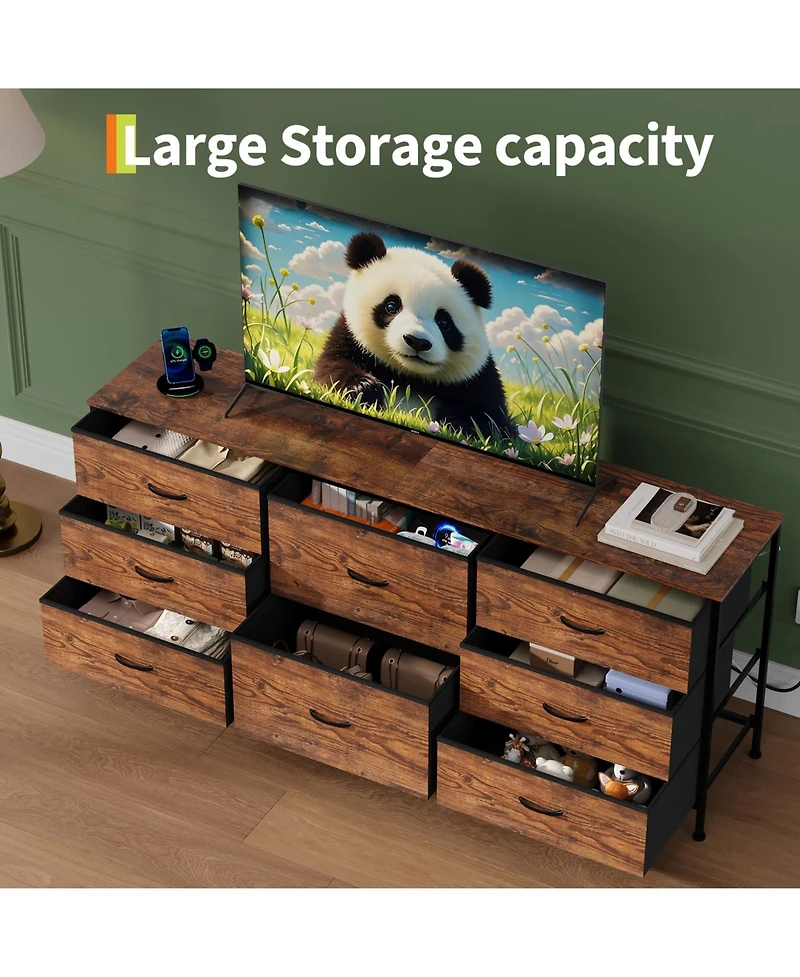 gaomon 63" Tv Stand Dresser with 8 Fabric Drawers for TVs up to 75", Storage Organizer Wooden Top and Metal Frame