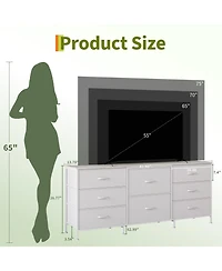 gaomon 63" Tv Stand Dresser with 8 Fabric Drawers for TVs up to 75", Storage Organizer Wooden Top and Metal Frame