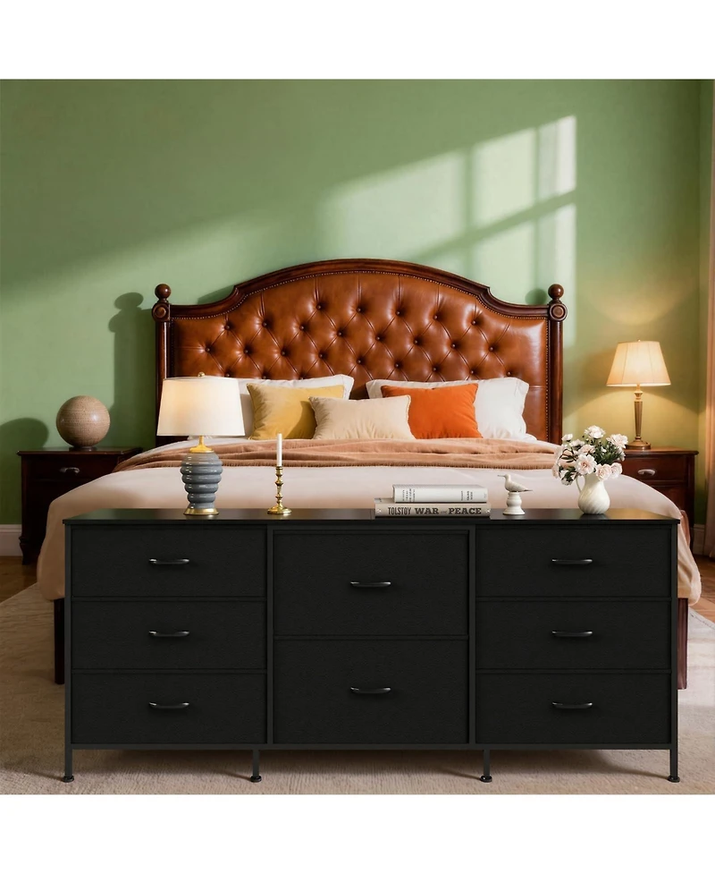 gaomon 63" Tv Stand Dresser with 8 Fabric Drawers for TVs up to 75", Storage Organizer Wooden Top and Metal Frame
