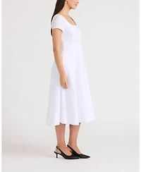 Ellen Tracy Women's Poplin Cap-Sleeve Paneled Dress