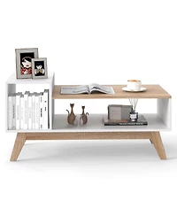 Slickblue Modern Coffee Table with Stepped Top Storage White