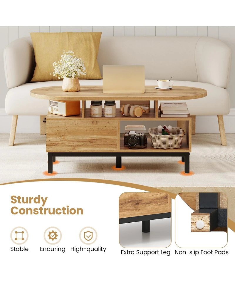 Slickblue Oval Coffee Table Storage with Open Shelves