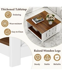 Slickblue Farmhouse Coffee Table Square with Storage Shelf