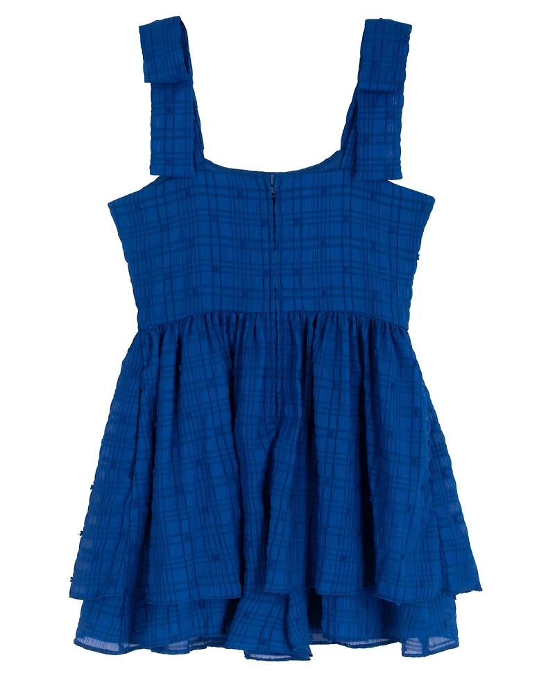Rare Editions Girls' 7-16 Chiffon Clipdot Ruched Sleeveless Romper Dress