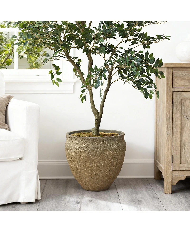 LuxenHome Dia Concrete Large Round Planter Pot, Rustic Textured Pot with Drainage Hole, Indoor Outdoor Plant Pot for Home Garden Patio