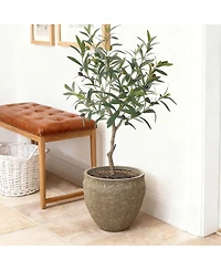 LuxenHome Dia Concrete Large Round Planter Pot, Rustic Textured Pot with Drainage Hole, Indoor Outdoor Plant Pot for Home Garden Patio