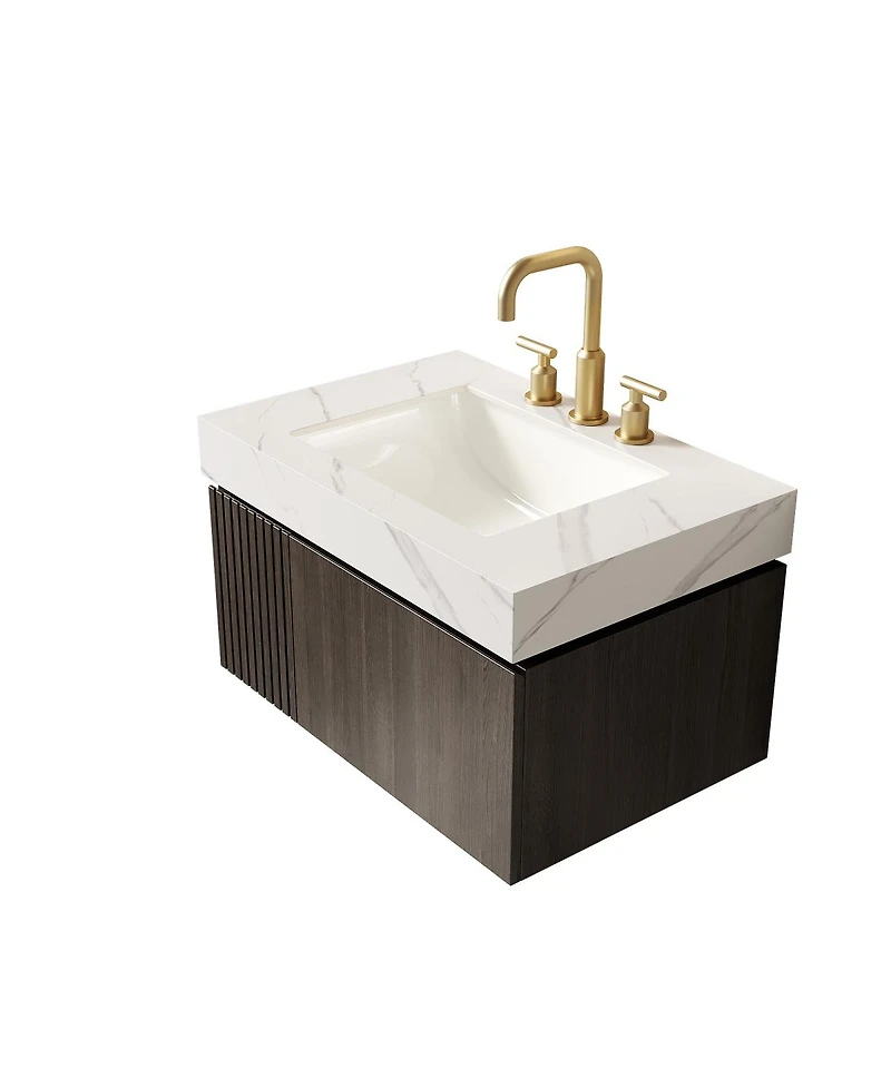 Sillysis 30" Wall Mounted Bathroom Vanity with Carrara Sintered Stone Top, Ceramic Undermount Sink, Soft Close Drawer and Door