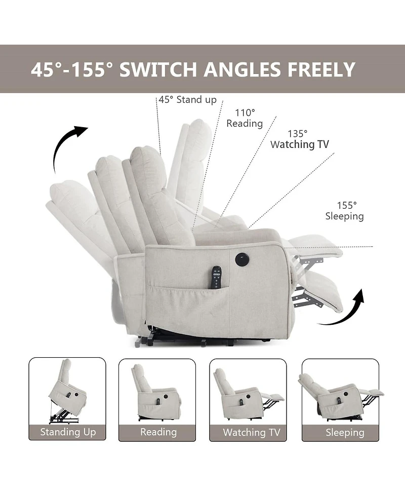 Maison Boucle Chenille Power Lift Recliner Chair for Elderly with Massage, Heat & Usb, Single Motor Electric Seniors