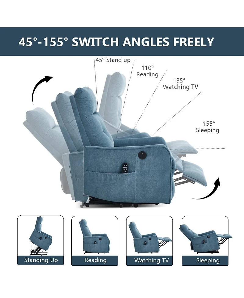 Maison Boucle Chenille Power Lift Recliner Chair for Elderly with Massage, Heat & Usb, Single Motor Electric Seniors