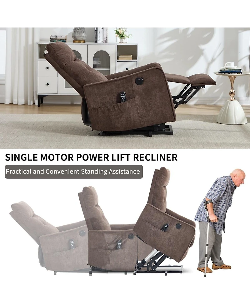 Maison Boucle Chenille Power Lift Recliner Chair for Elderly with Massage, Heat & Usb, Single Motor Electric Seniors