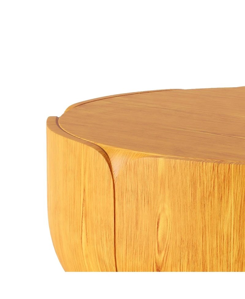 Clihome Outdoor Indoor Coffee Table, Modern Wood Grain Drum Center Table,Backyard, Living Room