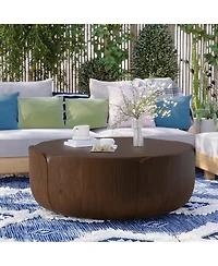 Clihome Outdoor Indoor Coffee Table, Modern Wood Grain Drum Center Table,Backyard, Living Room