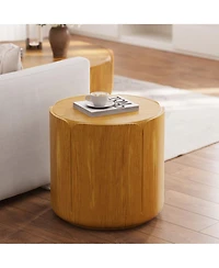 Clihome Round Outdoor Indoor Side Table, Modern Wood Grain Patio Garden Stool,No-Assembly Table for Patio, Garden, Backyard, Living Room