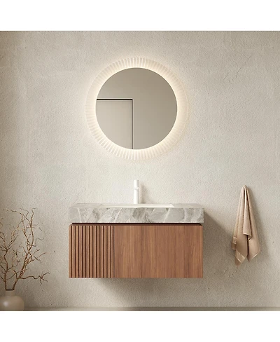 Sillysis Bathroom Vanity with Sintered Stone Top, Wall Mounted Floating Cabinet, Soft Close Drawer for Modern Bathrooms
