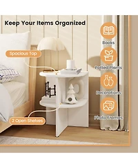 Gymax Half Round Side Table 2-tier Wooden Nightstand with Open Storage Shelves