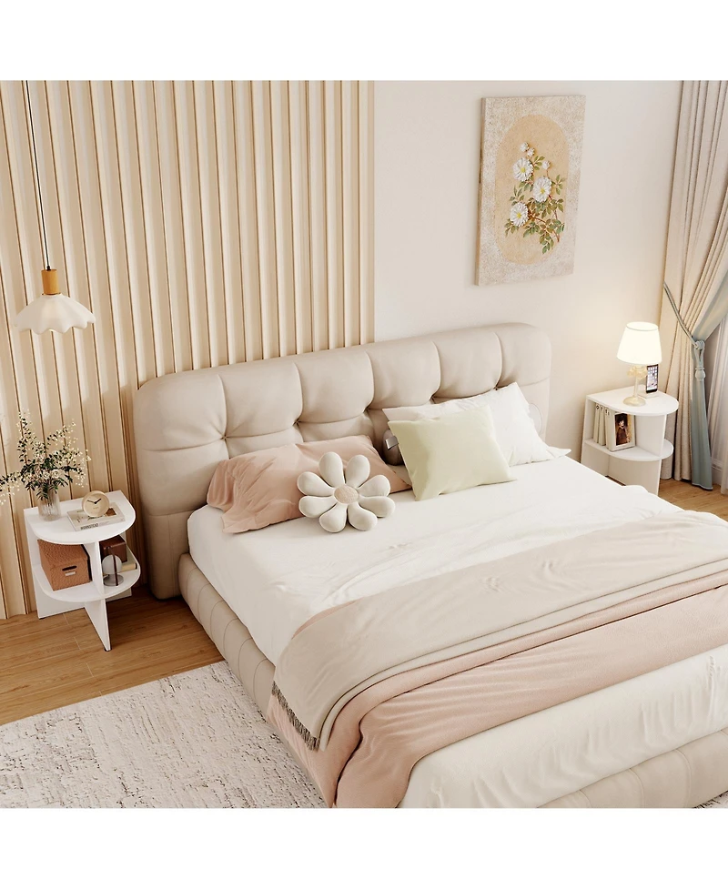 Gymax 2PCS Half Round Side Table 2-tier Wooden Nightstand with Open Storage Shelves