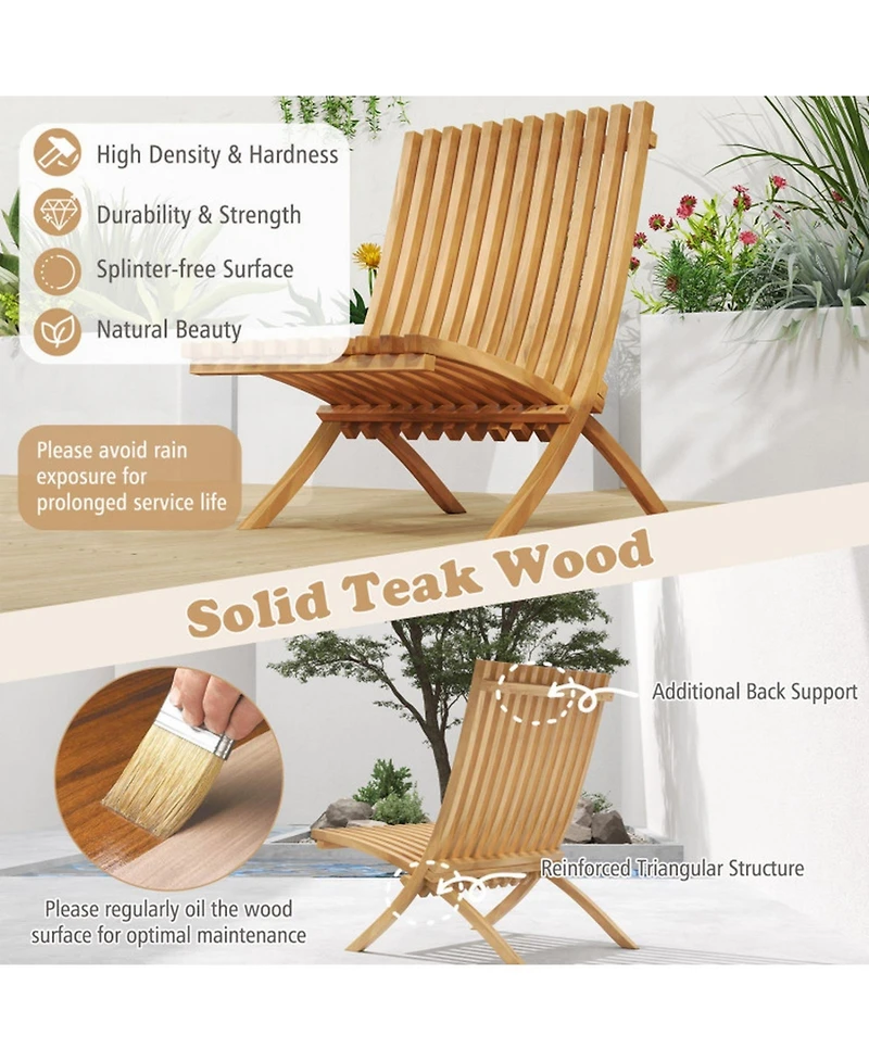 Gouun Folding Teak Wood Outdoor Lounge Chair with Slatted Seat