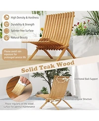 Gouun Folding Teak Wood Outdoor Lounge Chair with Slatted Seat