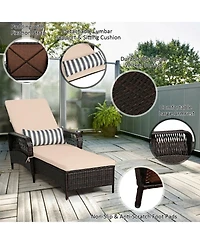 Gouun Patio Wicker Chaise Lounge with 6-Position Backrest and Lumbar Pillow