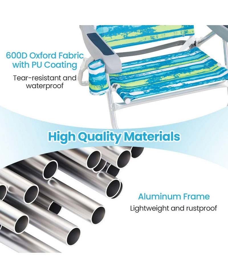 Gouun Folding Beach Chair Set of 2 with 5-Position Recline and Head Pillow