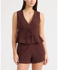 Ellen Tracy Women's Double Gauze Sleeveless Tie Front Top