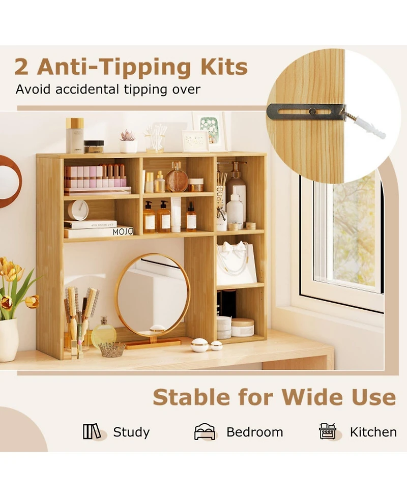 Gouun Desktop Bookshelf with 7 Cubbies and Adjustable Shelves