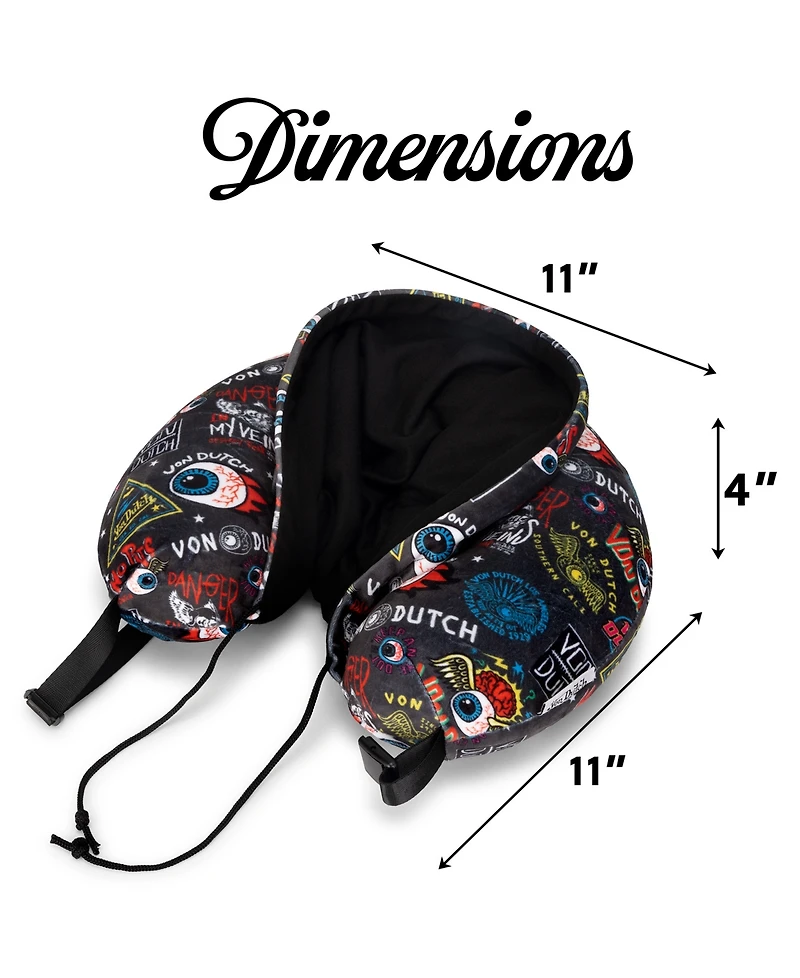 Von Dutch Jax Hooded Memory Foam 11" Travel Neck Pillow