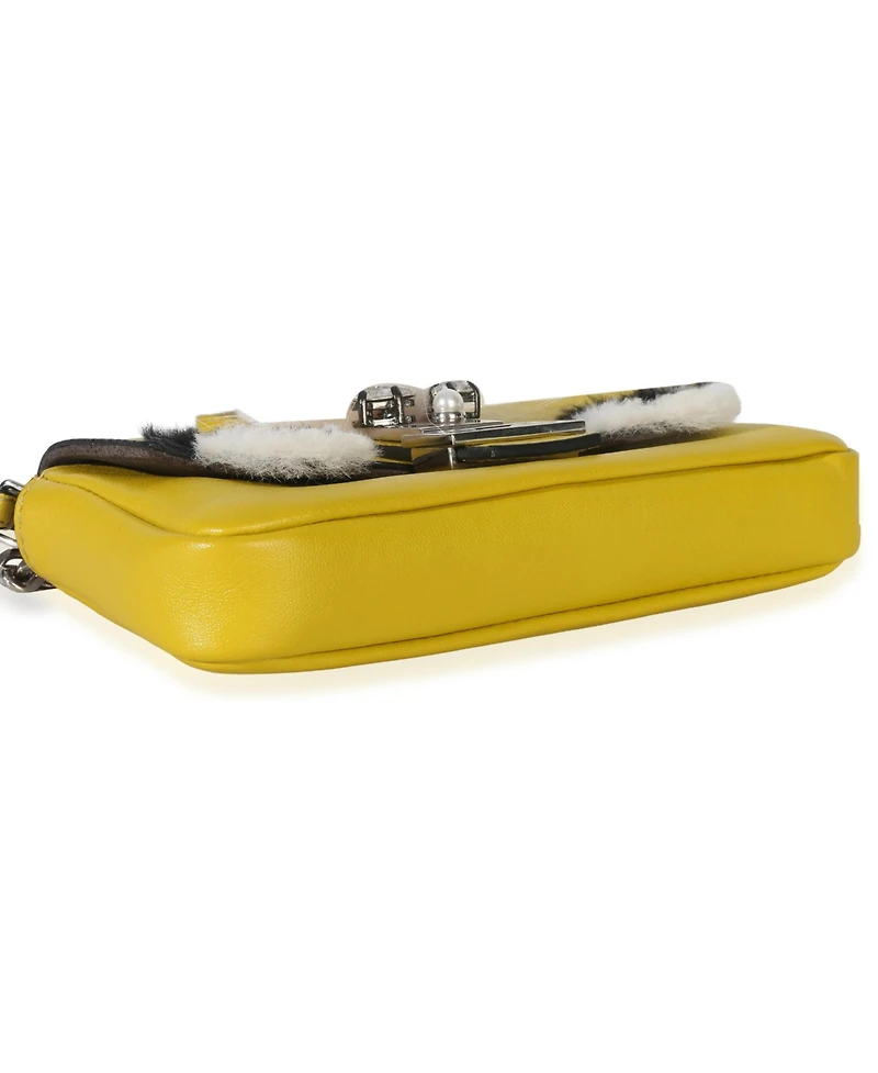 Pre-Owned Fendi Yellow Leather Fox Fur Buggie Micro Baguette