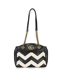 Pre-Owned Gucci Black White Matelasse Medium Gg Marmont Chain Tote
