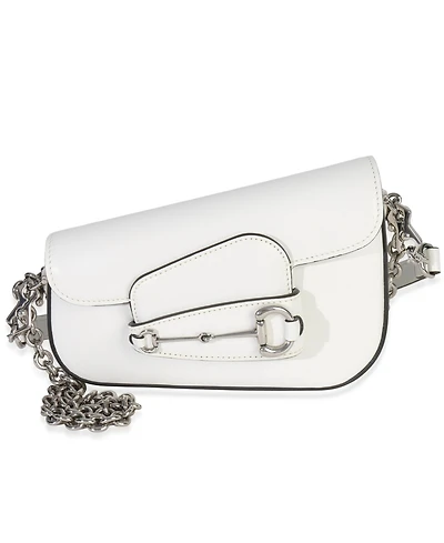 Pre-Owned Gucci White Calfskin Mini Asymmetric Horsebit 1955 Shoulder Bag