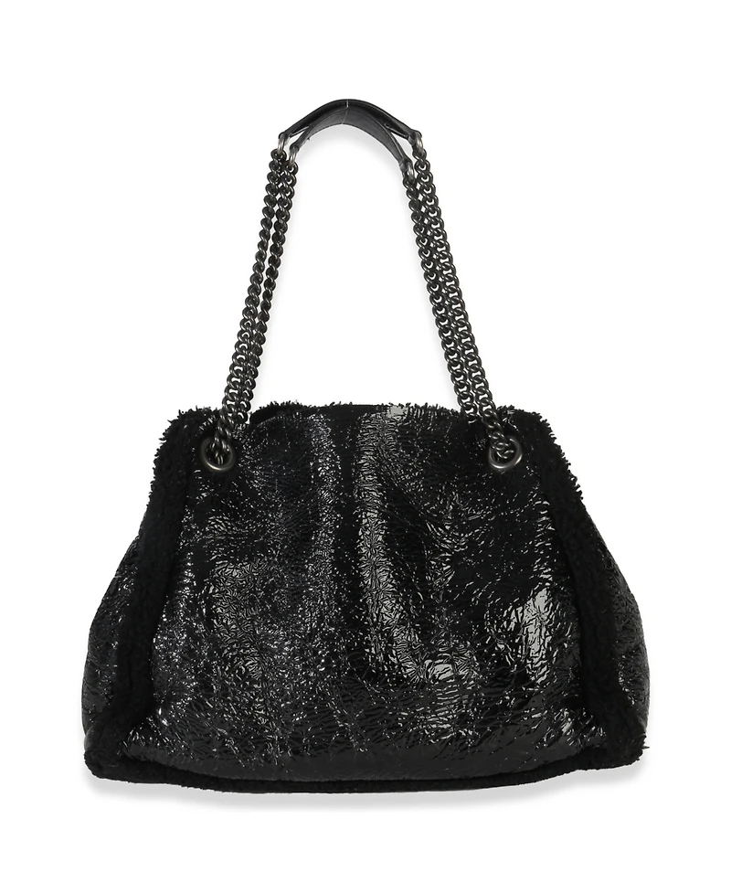 Pre-Owned Gucci Black Patent Shearling Medium Soho Hobo