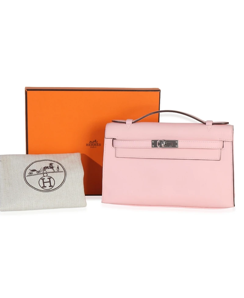 Pre-Owned HERMES Rose Sakura Swift Kelly Pochette Phw