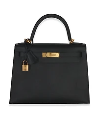Pre-Owned HERMES Black Epsom Kelly Sellier 28 Ghw