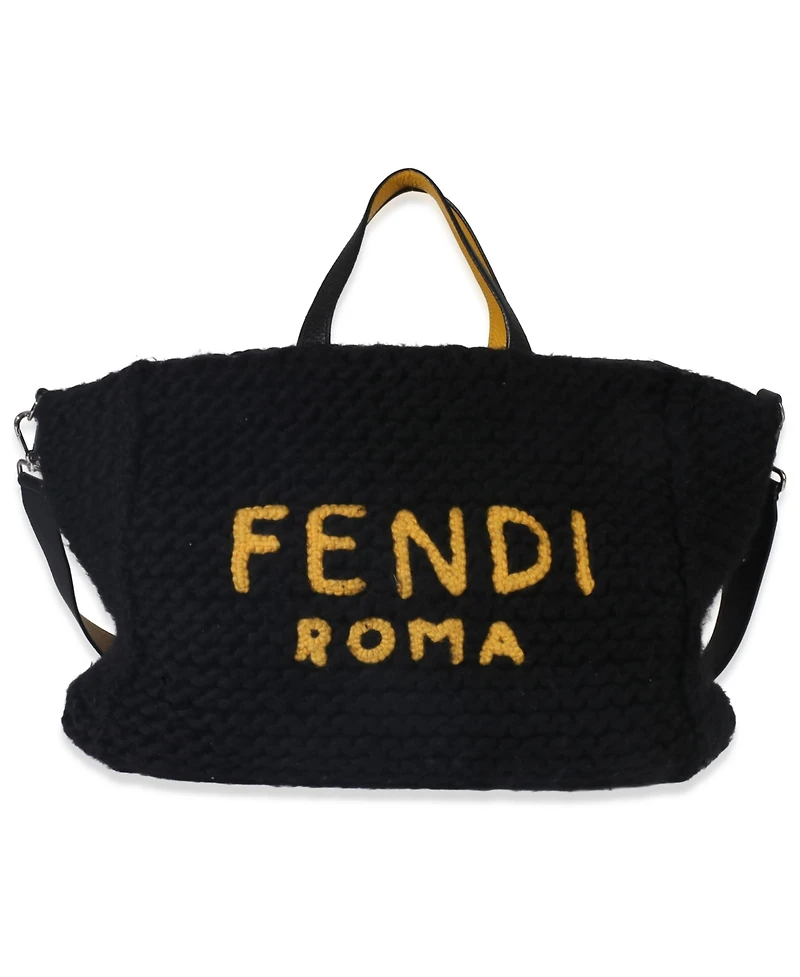 Pre-Owned Fendi Yellow Black Wool Logo Tote