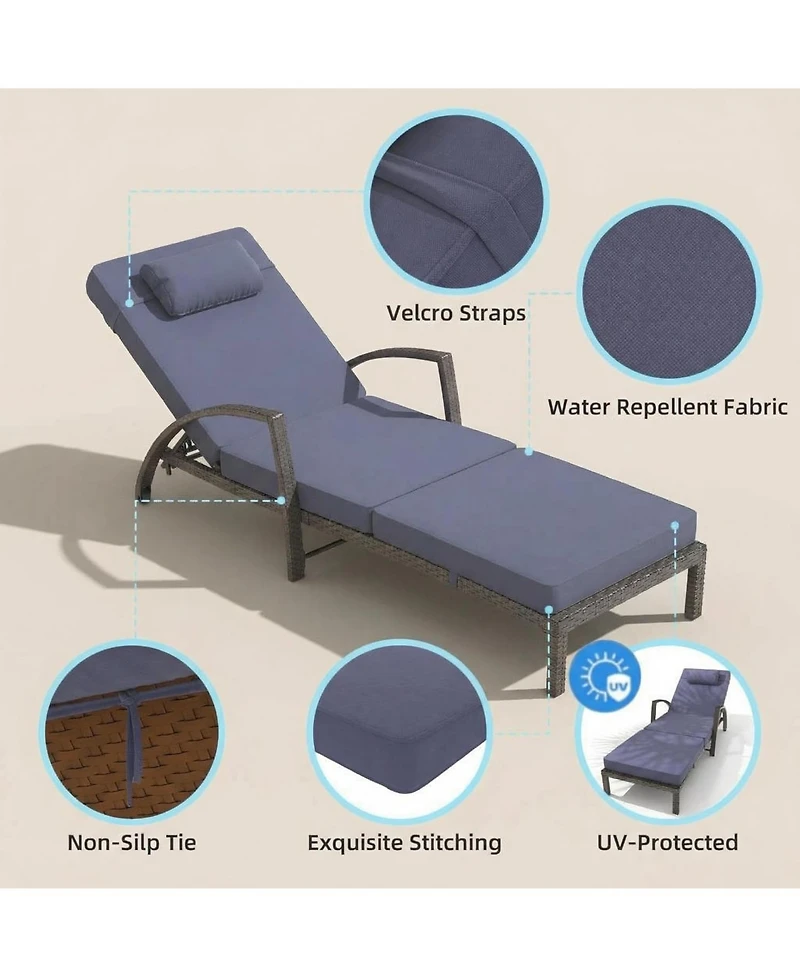 gaomon Set of 2 Patio Chaise Loungers, 5-Position Adjustable, All-Weather Rattan
