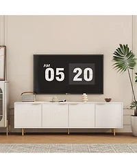 Rainsken Modern Fluted Tv Cabinet for 55+ Inch Tv, Media Console Entertainment Center with 4 Storage Cabinets and Metal Handles for Living Room