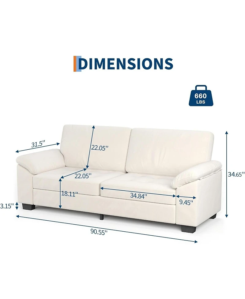 gaomon 90 in 3 Seater Sofa Counch Velvet Upholstered Oversized Loveseat with Soft Spacious Armrests, Comfy Button Tufted Couch for Living Room