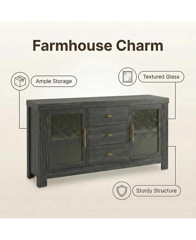 gaomon 54.4" Buffet Sideboard Cabinet, Wood Storage with 2 Glass Doors & 3 Drawers, Coffee Bar & Tv Stand for Living Room, Kitchen, Dining Room