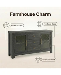 gaomon 54.4" Buffet Sideboard Cabinet, Wood Storage with 2 Glass Doors & 3 Drawers, Coffee Bar & Tv Stand for Living Room, Kitchen, Dining Room
