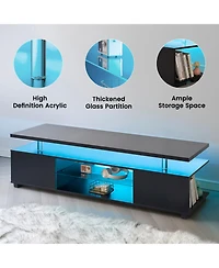 Rainsken Led Tv Stand with Ambient Lighting for 60" TVs, Modern Media Console with Large Side Storage Cabinet and Open Display Shelf for Living R