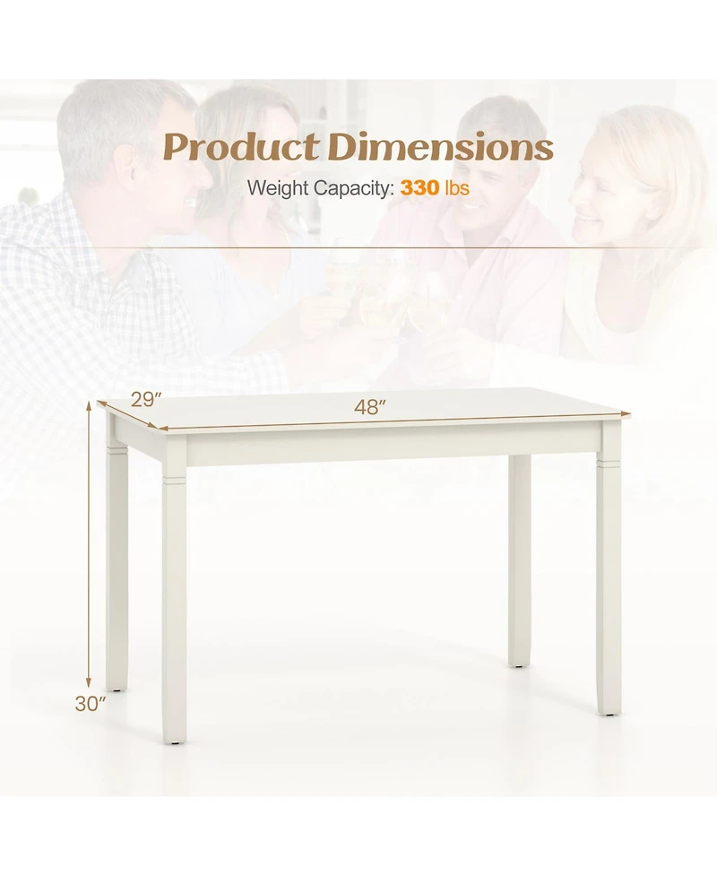 Sugift 48-Inch Wooden Dining Table for 4 People Rectangular Kitchen Table with Rubber Wood Legs