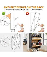 Homfan Shoe Cabinet with 2 Flip Drawers, Handwoven Rattan Storage Organizer with 2-Tier Shelves, Narrow Depth Entryway Shoe Rack