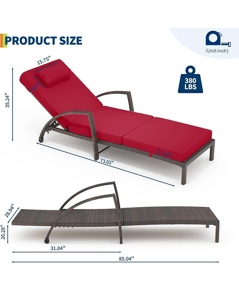 gaomon Set of 2 Rattan Folding Chaise Loungers, 5-Position Adjustable