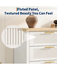 gaomon 6 Drawer Ribbed Wooden Dresser, 47.5 Inch Wide Bedroom Storage Dresser and Tv Stand
