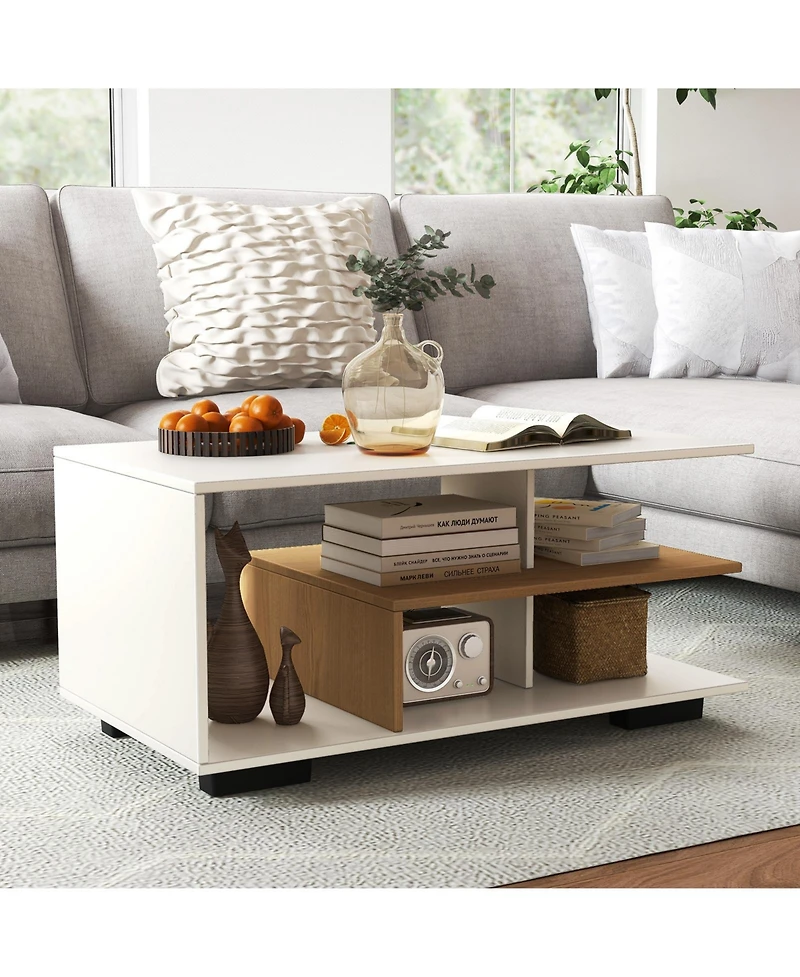 Slickblue Coffee Table with L Shaped Middle Shelf
