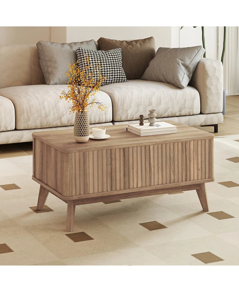 Slickblue Wooden Coffee Table Fluted Lift Top Design