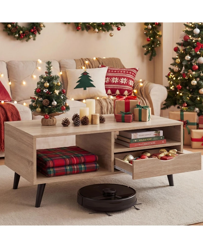 Slickblue Rectangular Rustic Coffee Table with Storage Shelf