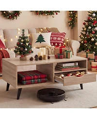 Slickblue Rectangular Rustic Coffee Table with Storage Shelf